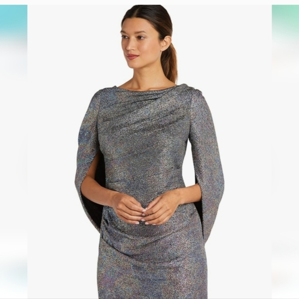 Elegant Silver Cape Sleeve Dress R & M Richards